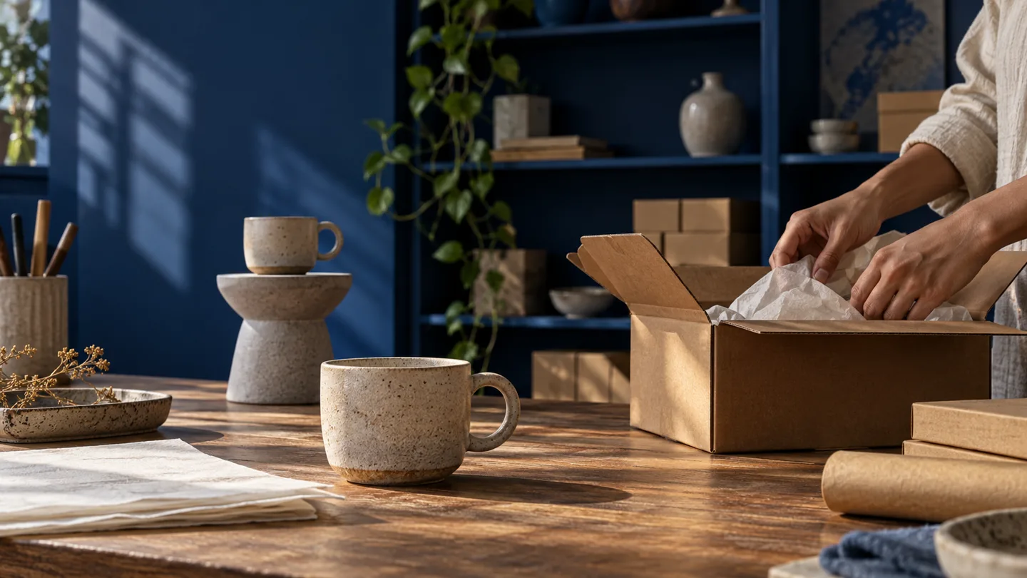 Concept: ceramics being packed for an online order